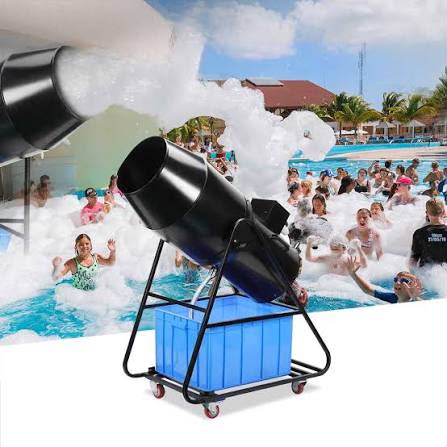 Elite 1 foam machine running at a Houston party, foam covering the yard