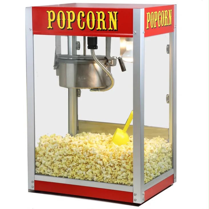 Red cart-style popcorn machine